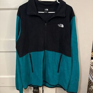 The North Face Black and Teal Fleece Jacket